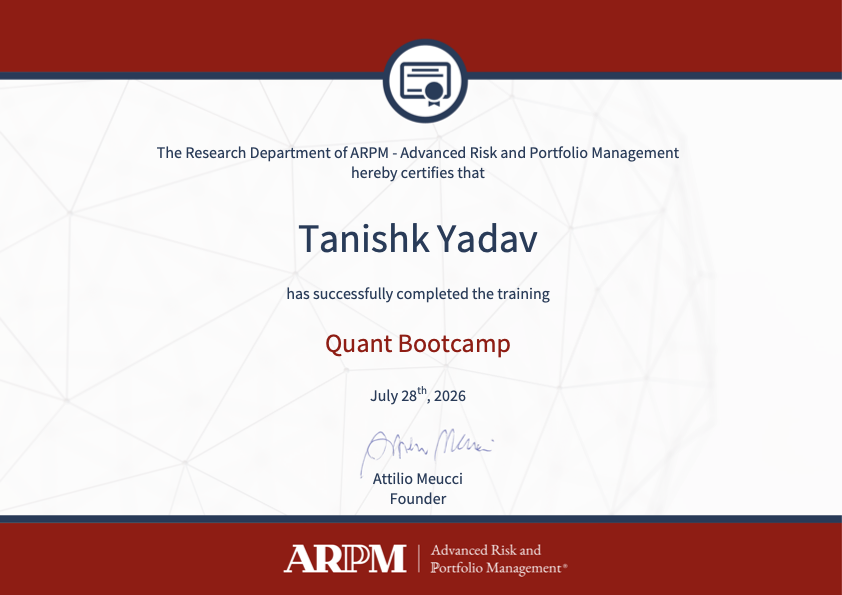 ARPM Quant Bootcamp Statement of Completion